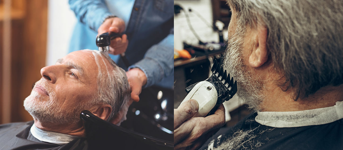 Elderly Man Shampoo and Razor Cut